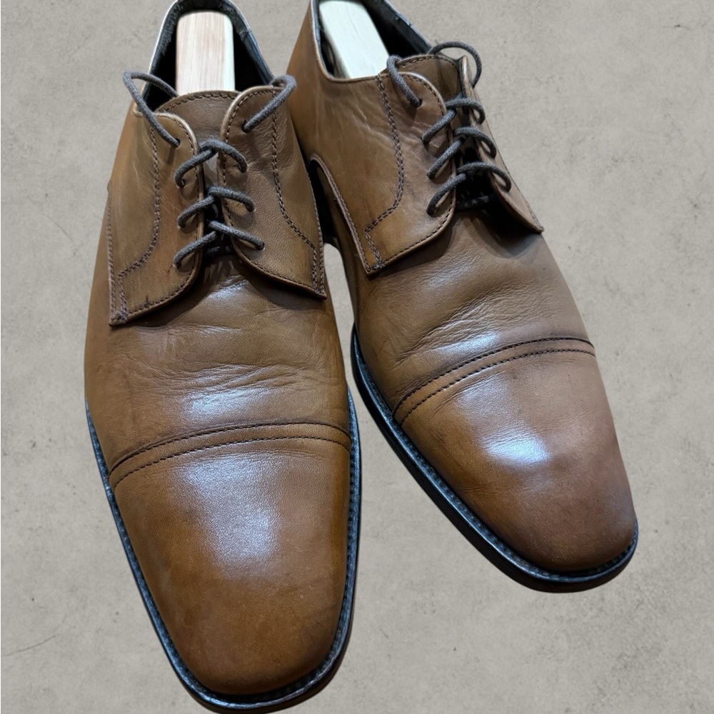 To Boot Cognac Leather Cap-Toe Derby Shoes